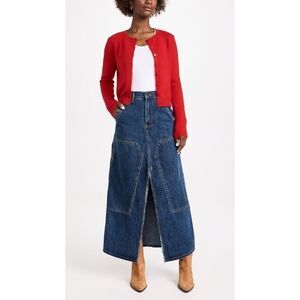 MOON RIVER Women's Front Slit Straight Line Denim Midi Skirt size S NWOT